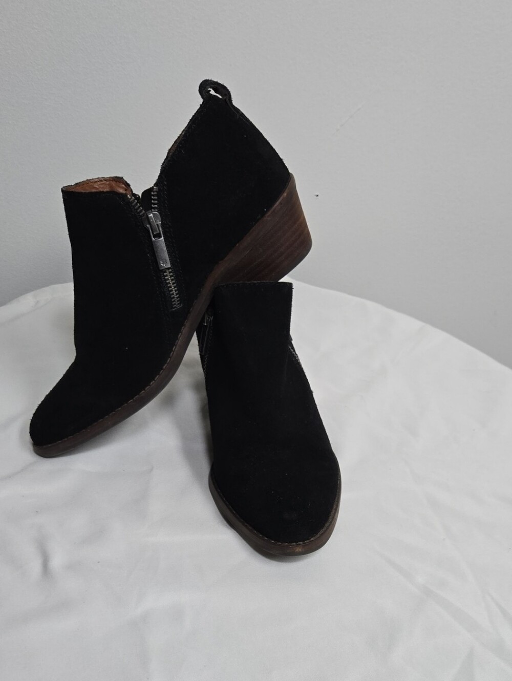 Lucky Brand Black Suede Ankle Booties with Side Zip